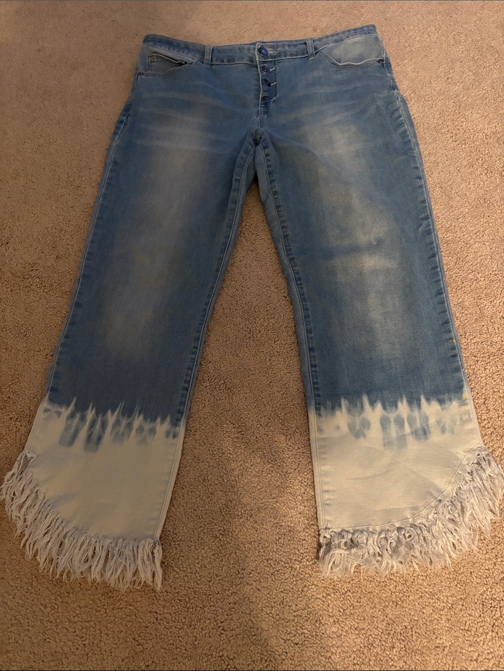 Women’s Blue Tie-Dye Fringed Hem, Cropped Jeans